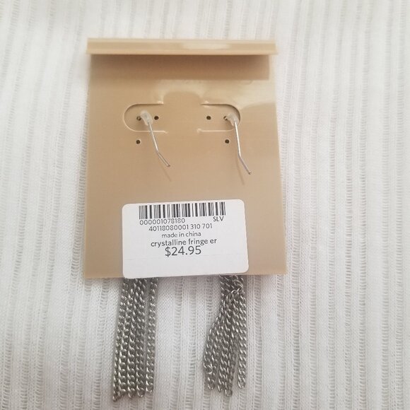 NWT Coldwater Creek Crystalline Fringe Earrings Silver Tone Beads Chains - Picture 3 of 3